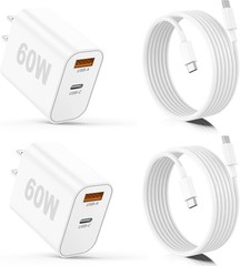 40W Dual Port USB-C Fast Wall Charger for iPhone 15/16/17 Pro, 10FT Cable