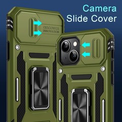 6.1-Inch Case for iPhone 13/14 with Screen Protector & Slide Camera Cover, Olive