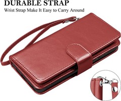 iPhone 16 Pro Max Wallet Case Leather Flip Cover Card Holder Kickstand Red
