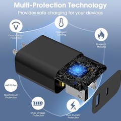 60W Dual USB-C Fast Wall Charger for iPhone, Samsung with 10FT Cable