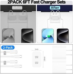 iPhone Charger Fast Charging, 2Pack Dual Port USB C Wall Chargers with 6FT Cable