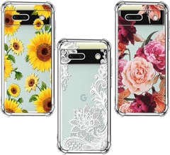 Bumper Case for Google Pixel 6a, 3-Pack Soft Clear TPU Flower Pattern Design