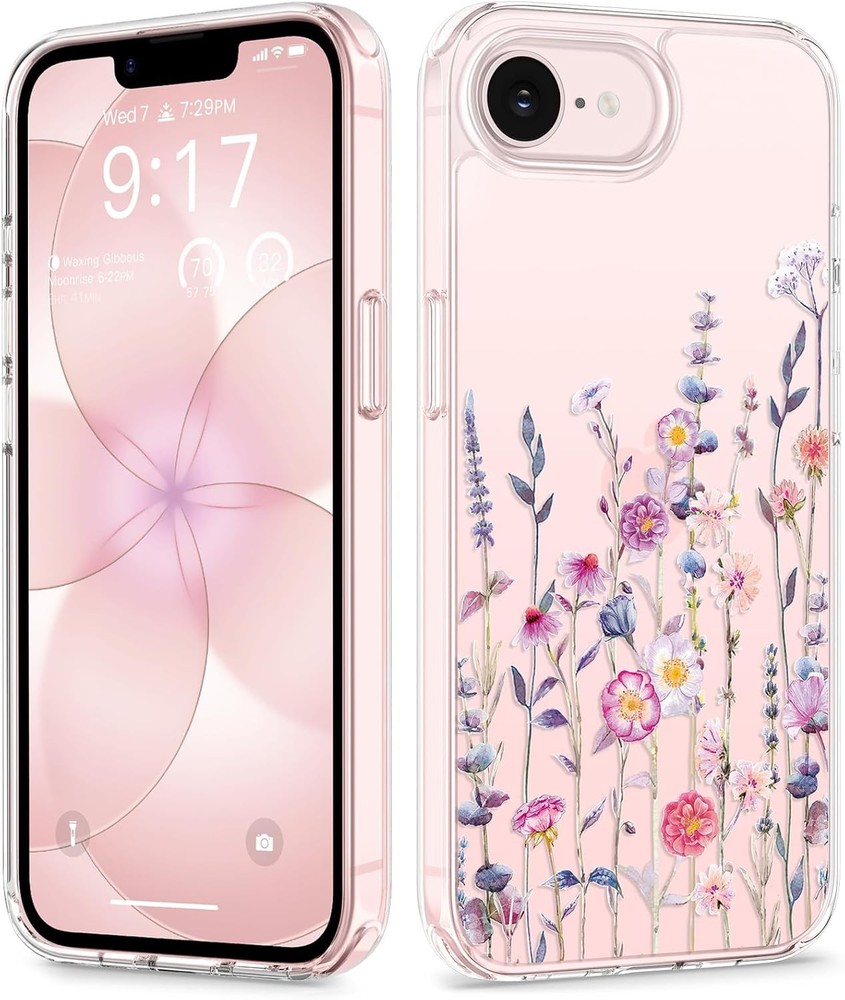 iPhone 17e Case & iPhone 16e Case, Floral Shockproof Protective Clear Phone Case
