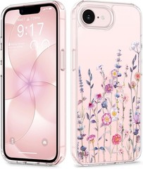 iPhone 17e Case & iPhone 16e Case, Floral Shockproof Protective Clear Phone Case