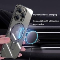 Magnetic for iPhone 16 Pro Max Case Clear Invisible Ring Stand Built-in Camera L