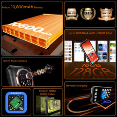 Very Cost-Effective 4G Smart Phone 6.5 Inch 10600Mah 4+128GB 64MP Dual Sim Andro