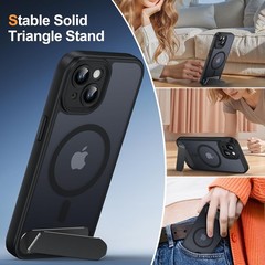 Translucent Matte Black Case for iPhone 15, Magnetic, Kickstand, Full Camera Pro