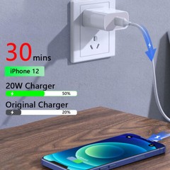 20W PD Wall Adapter Fast Power Charger USB-C 3ft Cable forApple iphone 14 13 12