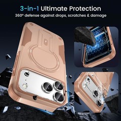 3 in 1 for iPhone 17 Pro Max Case, Invisible Kickstand, HD Screen Protector, Cam