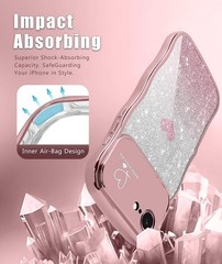 Cute Rose Gold iPhone 16e & 17e Case for Women, Glitter Heart Frame, Shockproof