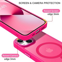 Hot Pink Matte Magnetic Phone Case for iPhone 13 & 14, Translucent Design