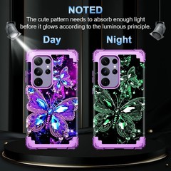 Three Layer Heavy Duty Shockproof Case for Galaxy S24 Ultra 6.8 Inch Glow in Dar