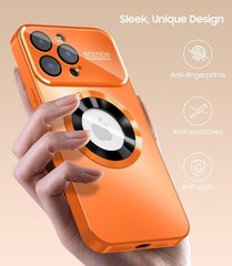 Magnetic for iPhone 12 Pro Max Case, Built-in Camera Lens Protector, Orange