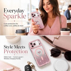Magnetic for iPhone 17 Pro Max Case Glitter Clear Cute Love Heart Sparkle Cover