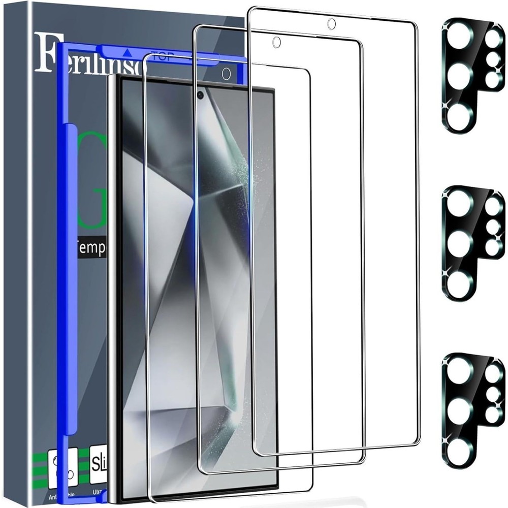 for Samsung Galaxy S24 Ultra Tempered Glass 3 Screen Protector + 3 Camera Lens