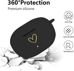Black Soft Silicone Case with Gold Heart Design for Beats Studio Buds 2021