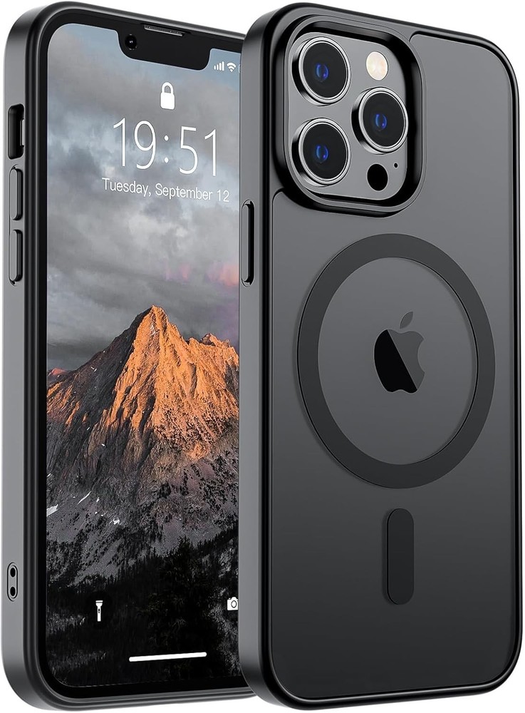 Magnetic for iPhone 13 Pro Case Translucent Matte Shockproof Phone Case, Black