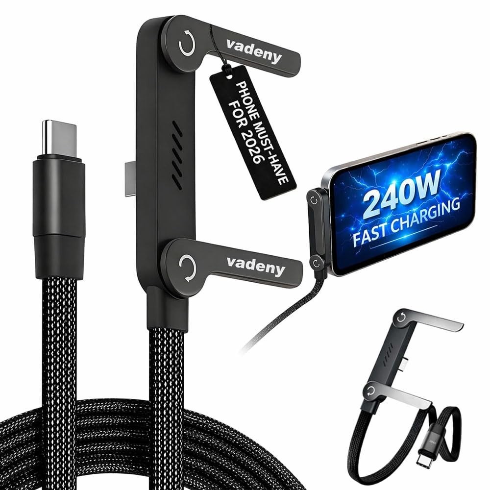 240w USB-C Charge Cable Invisible Holder Sideways Phone Charger 5 Ft Type-C Fast