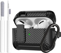 Rugged Military Armor Case for AirPods Pro 2 with Cleaner Kit and Lock – Black