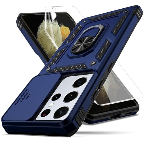 Samsung Galaxy S21 Ultra Case, Ring Mount Kickstand HD Screen Protector Blue
