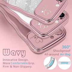 Cute Rose Gold iPhone 16e & 17e Case for Women, Glitter Heart Frame, Shockproof