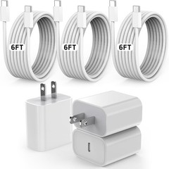 3-Pack 20W Type-C Fast Charger Wall Adapter for iPhone 17/16 6FT Cable