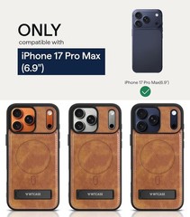 Magnetic iPhone 17 Pro Max Leather Case, Built-in Invisible Stand, Brown