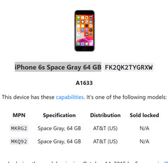 Apple iPhone 6s – A1633 – 64GB – Space Gray – Great – 100% Battery – Working