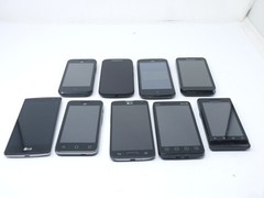 Lot of 9 Various Smaller Sized Smartphones – For Parts – Moto / HTC / LG