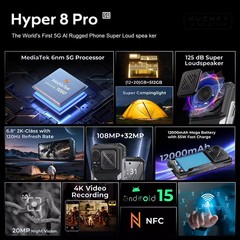 Rugged Smartphone HOTWAV Hyper 8 Pro 5G 12000 mAh 32GB+512GB 108MP 6.8in Phone