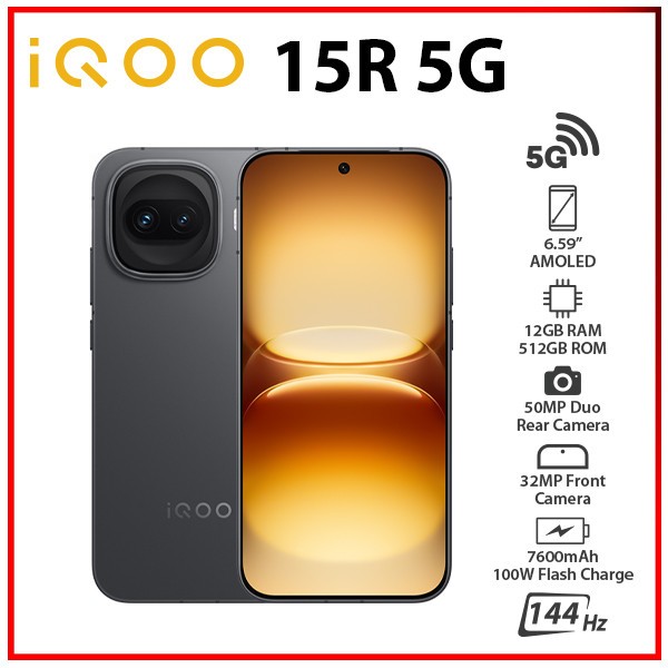 iQOO 15R 5G 12GB+512GB DARK KNIGHT Unlocked Dual SIM Android Cell Phone