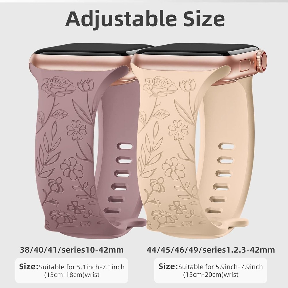 Floral Engraved Watch Band Compatible with Apple Watch 38mm 40mm 41mm 42mm 44mm
