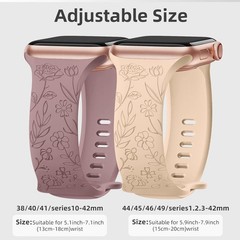 Floral Engraved Watch Band Compatible with Apple Watch 38mm 40mm 41mm 42mm 44mm