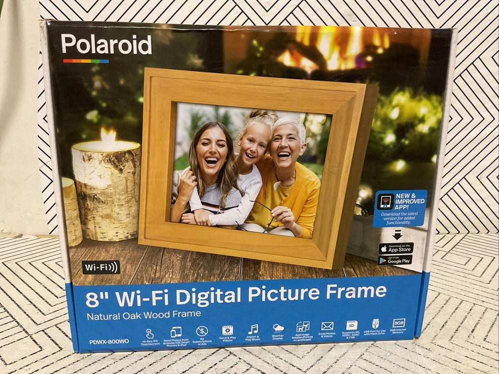 🎙️ Polaroid 8″ WiFi Digital Natural Oak Wood Frame Photo Frame! 🆕