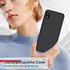 For Galaxy a10e case with tempered glass protector, thin Rubber, Polymer- Black