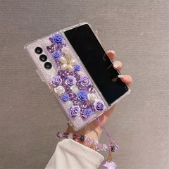 for Samsung Galaxy Z Fold 6 5G Case Luxury Crystal Rhinestone Flowers Strap