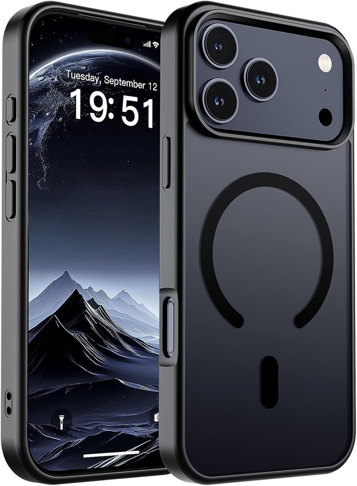 Translucent Matte Shockproof Magnetic Case for iPhone 17 Pro Max, Black Cover