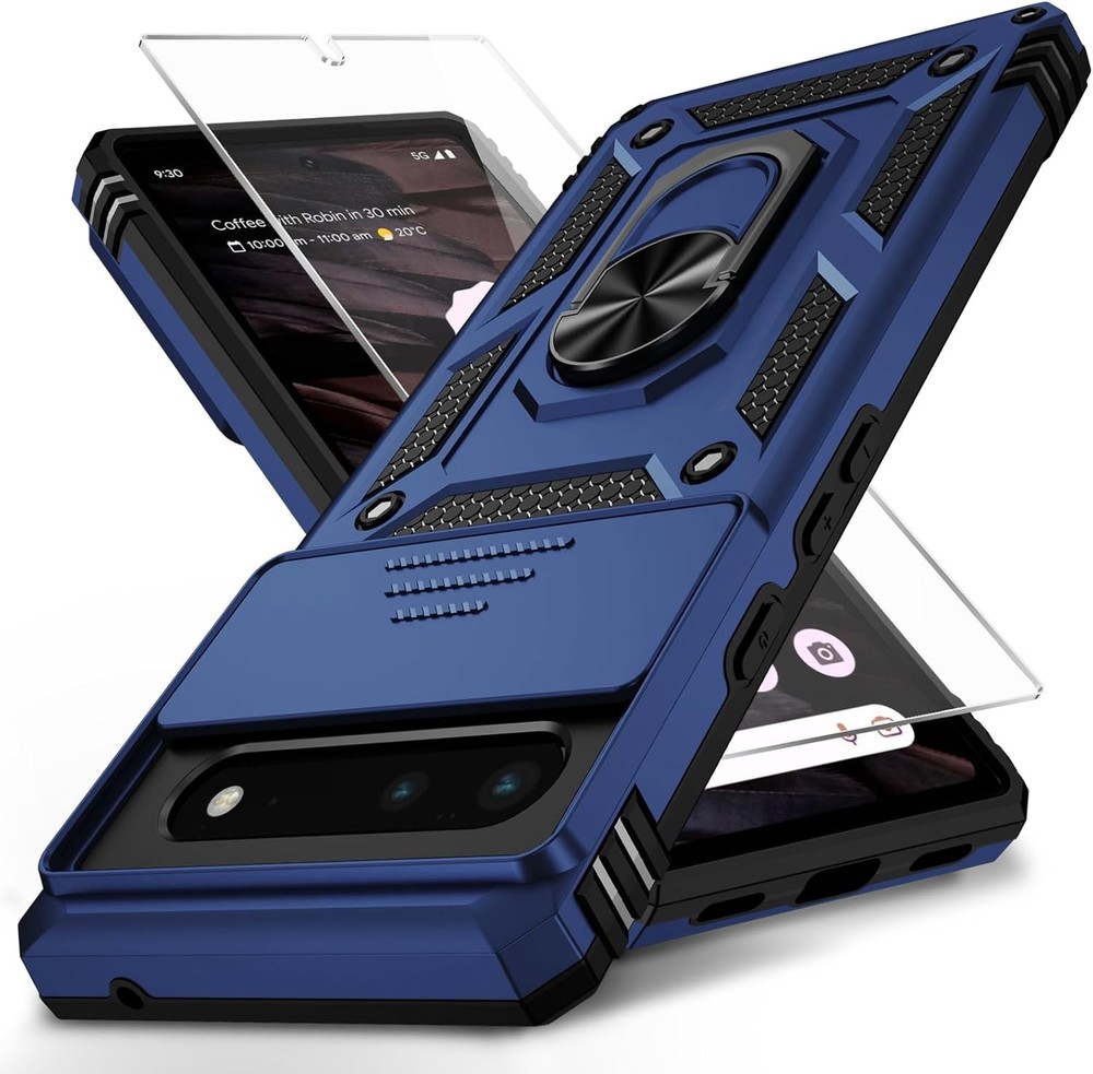 Google Pixel 6 Case with Camera Lens Cover, HD Screen Protector, Navy Blue
