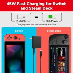 Charger for Nintendo Switch, 45W AC Adapter Fast Charging with 5ft Detachable US