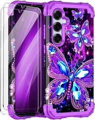 Three Layer Heavy Duty Shockproof Full Body Case for Galaxy S25, Glow in Dark