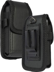 Black Vegan Leather Vertical Pouch for Alcatel Go FlipV, MyFlip, TCL Flip3, Blu