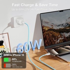 2Pack USB C to USB C Charger Cable 6FT for iPhone 15 60W Fast Charging Cord