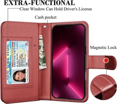 iPhone 16 Pro Max Wallet Case Leather Flip Cover Card Holder Kickstand Red