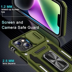 6.1-Inch Case for iPhone 13/14 with Screen Protector & Slide Camera Cover, Olive