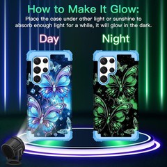 Galaxy S23 Ultra Case Glow in the Dark Three Layer Heavy Duty Shockproof Hard PC