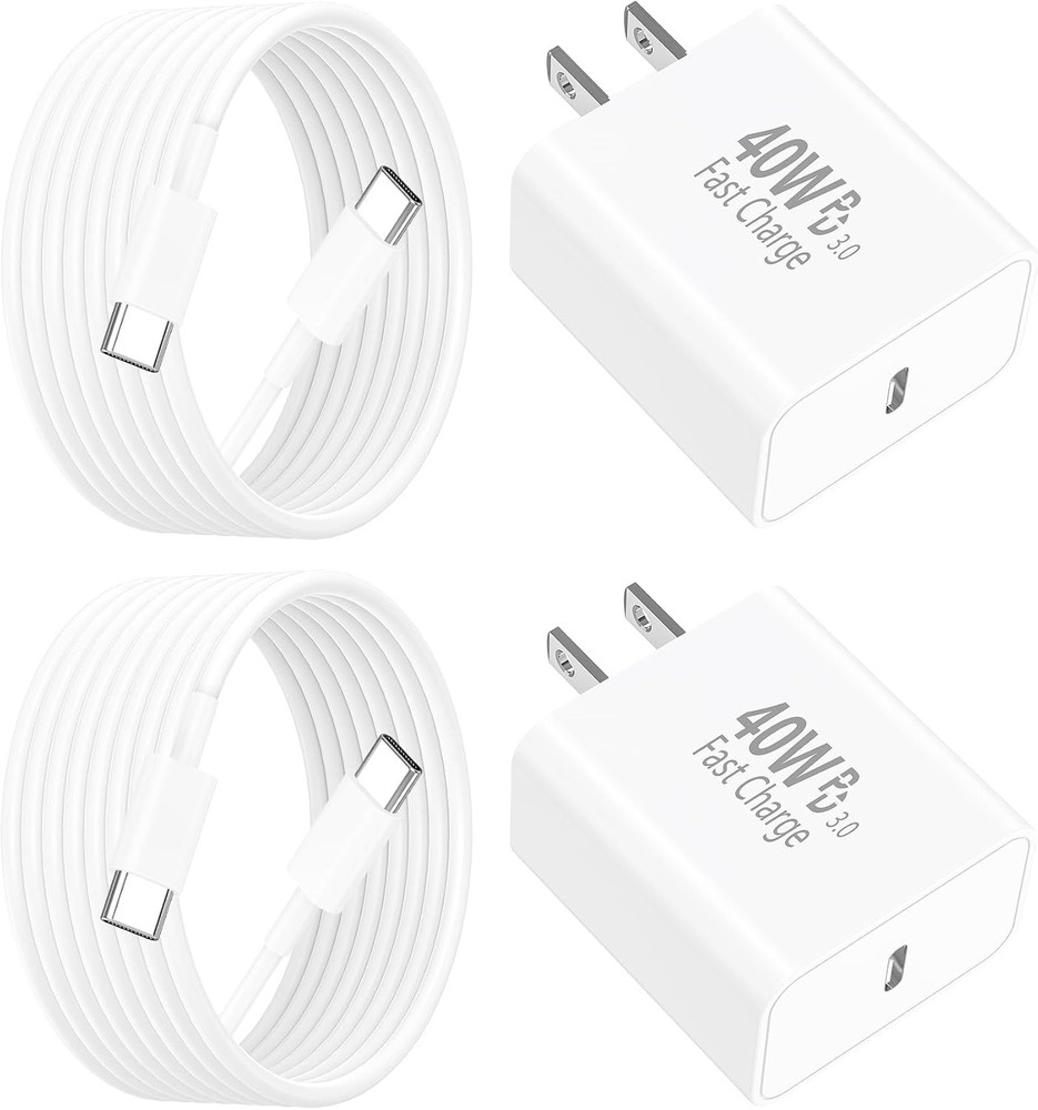 2 Pack 40W USB-C Fast Charger Block for iPhone 17/17 Pro with 6FT Cord