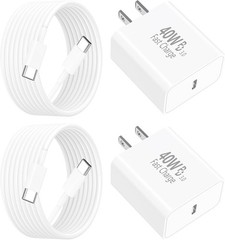 2 Pack 40W USB-C Fast Charger Block for iPhone 17/17 Pro with 6FT Cord
