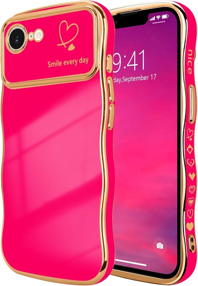 iPhone 16e Case for iPhone 17e Case for Women Girls, Cute Wave Frame Hot Pink