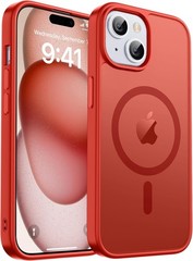 Translucent Matte Magnetic Case for iPhone 15 Plus & 14 Plus, Shockproof Red Cov