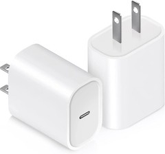 2 Pack 20W USB-C Fast Charger Wall Adapter for iPhone 17/16